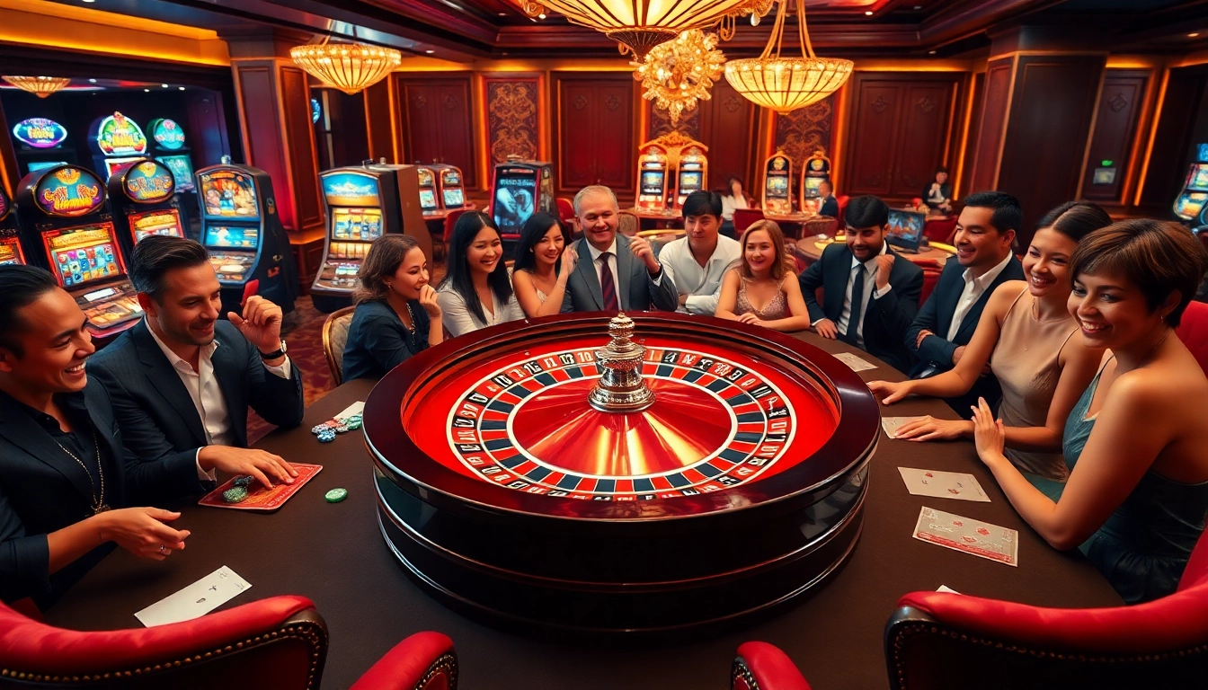 Experience the excitement of bdjl win at a luxurious casino with vibrant roulette and eager players.