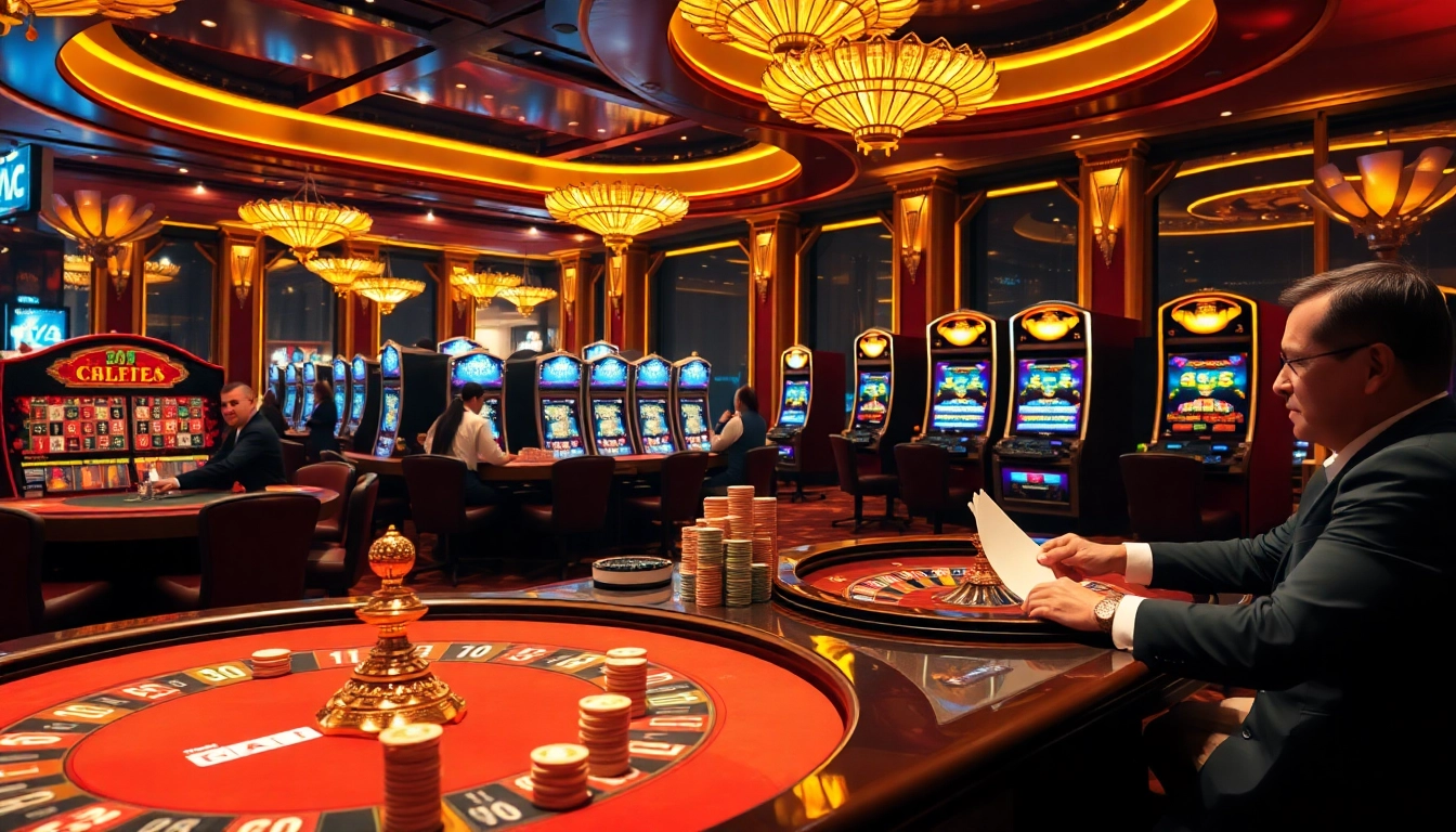 Exciting poker action at i9bet's luxurious casino with vibrant roulette wheels and stacked chips.