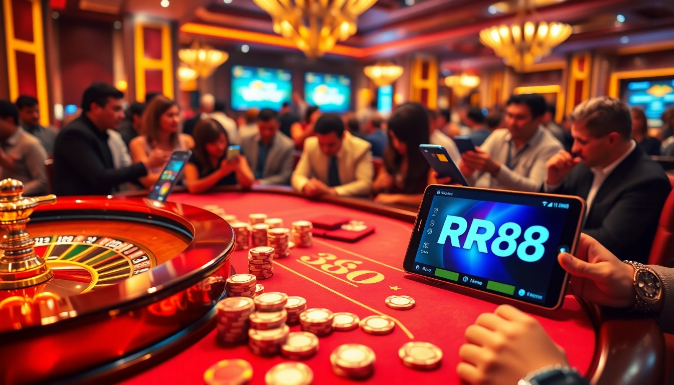 Experience the thrill of RR88 with diversified gaming scenes from card tables to online betting.
