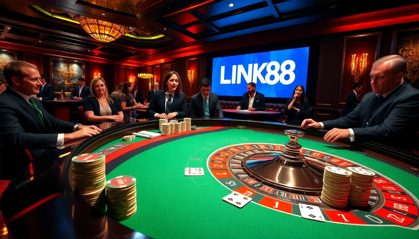 Experience the thrill of LINK XX88 with luxurious casino action featuring roulette and excited players.