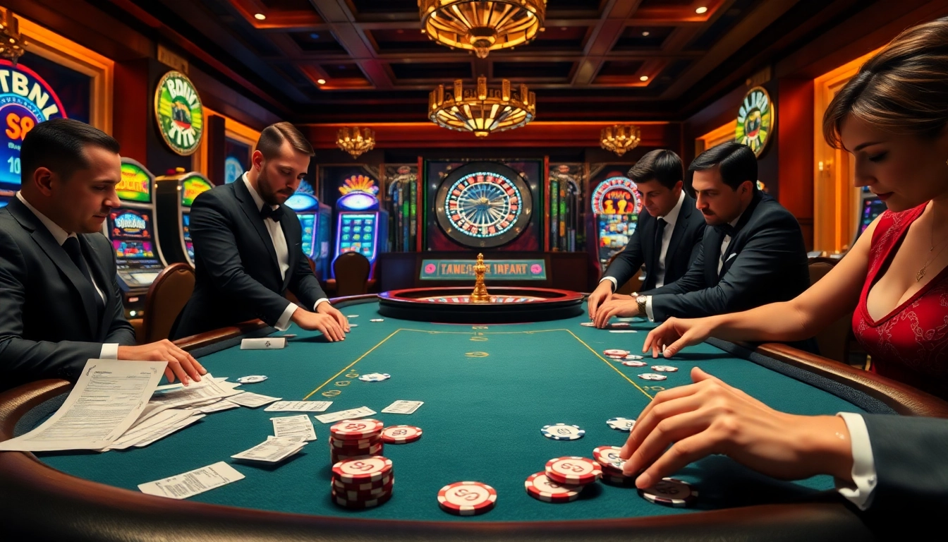 Engaging gambling scene at S8 casino featuring poker, poker chips, and vibrant slot machines.