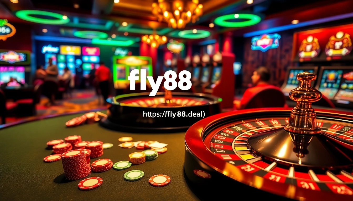 Engage in exciting gameplay at https://fly88.deal/ with vibrant cards and roulette wheels.