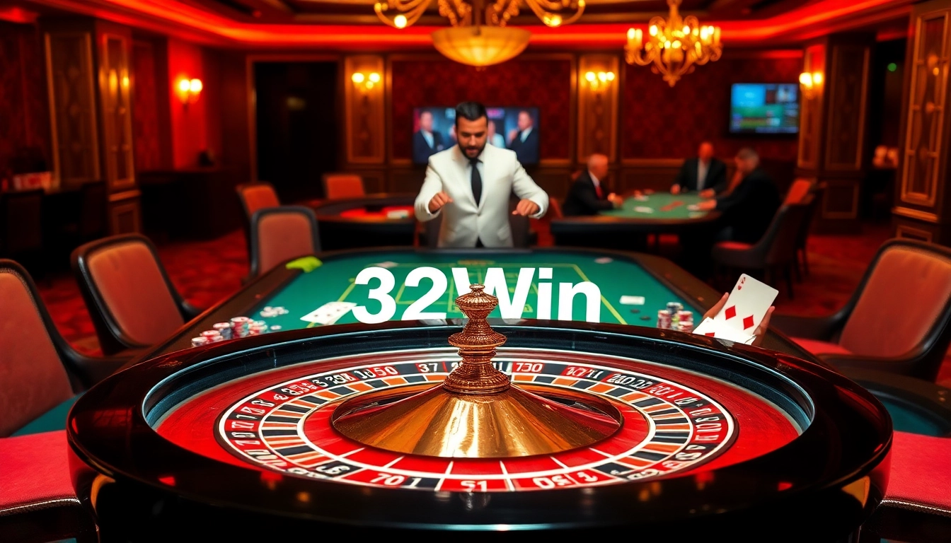 Experience the excitement of 32Win at a luxurious casino table with colorful chips and action-packed gameplay.