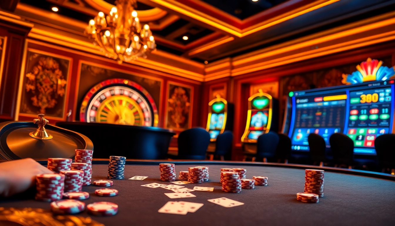 A high-stakes poker game at an elegant table in a casino, symbolizing the excitement of 88vv.jpn.com.