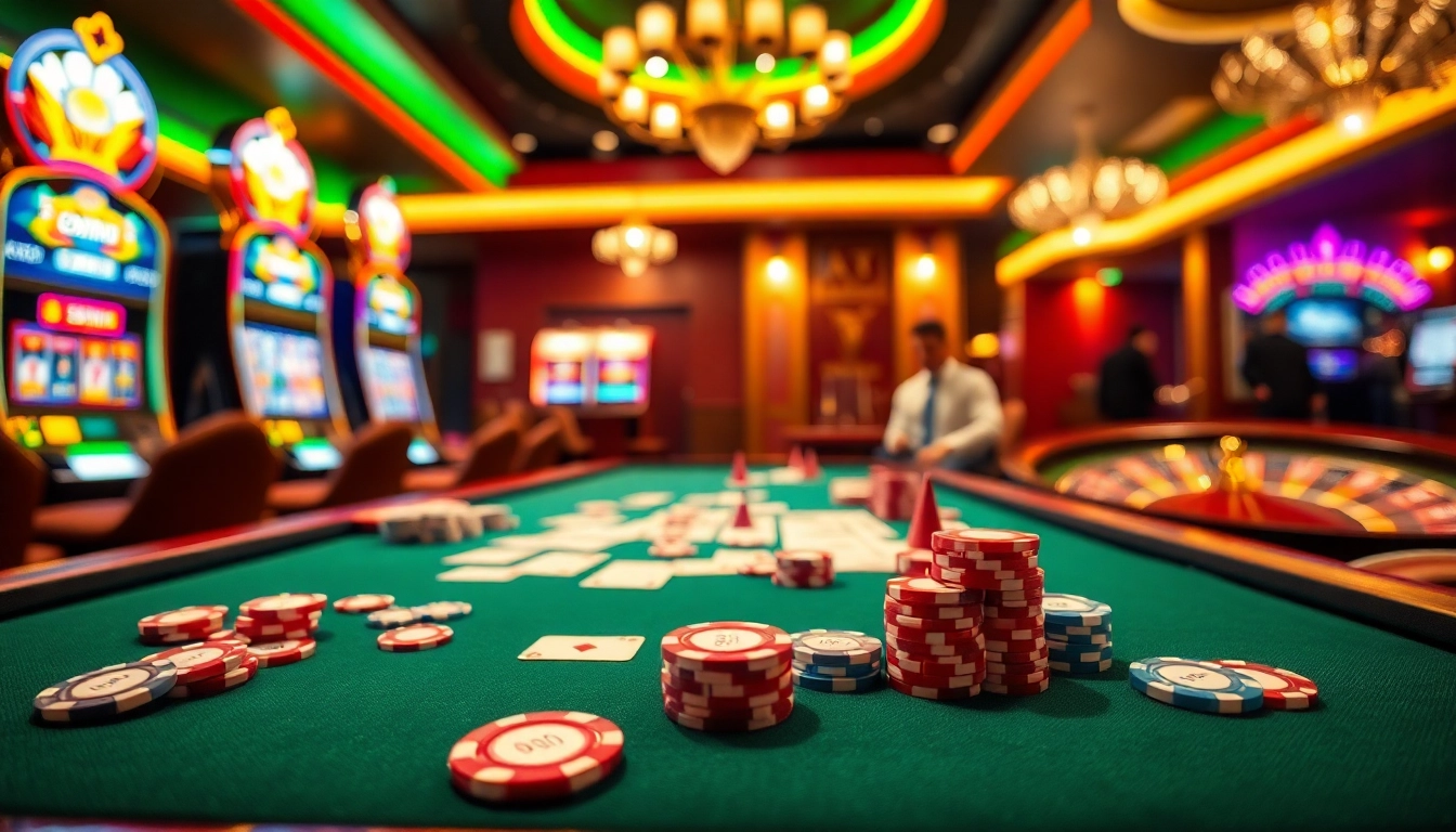 Enjoy thrilling gameplay at 98win com casino tables, featuring poker chips and cards.