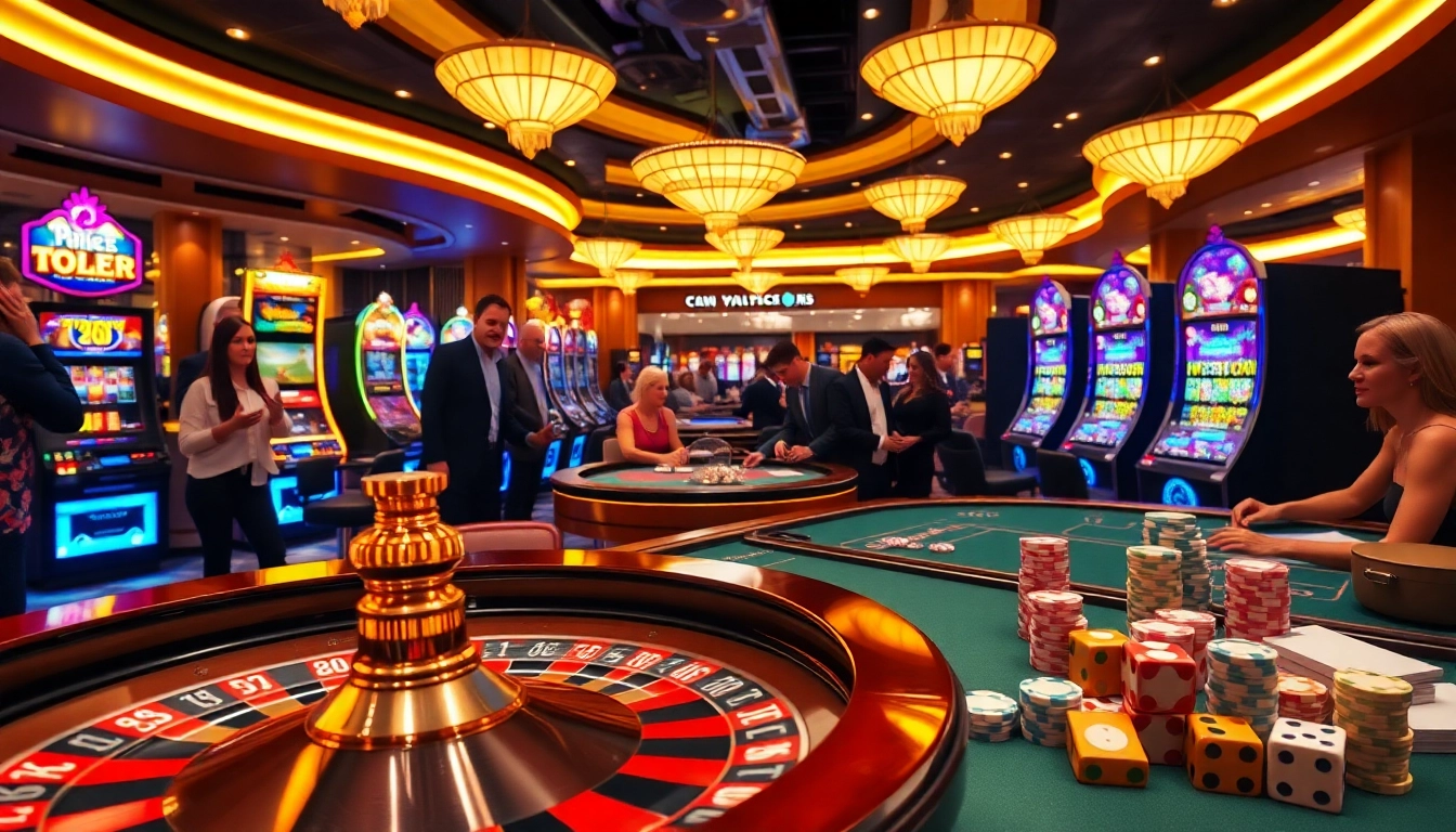 Exciting gameplay at https://s80web.com/ casino with vibrant slot machines and poker tables.