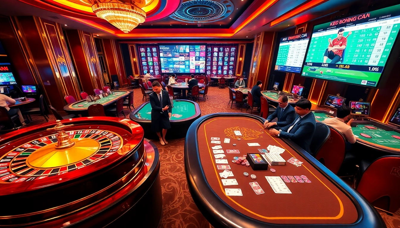 Kèo Bóng Đá odds displayed in a luxurious casino with players focused on their game.