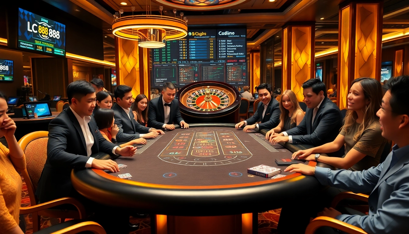 Experience the thrill of Lc 88 poker with excited players and vibrant casino elements.