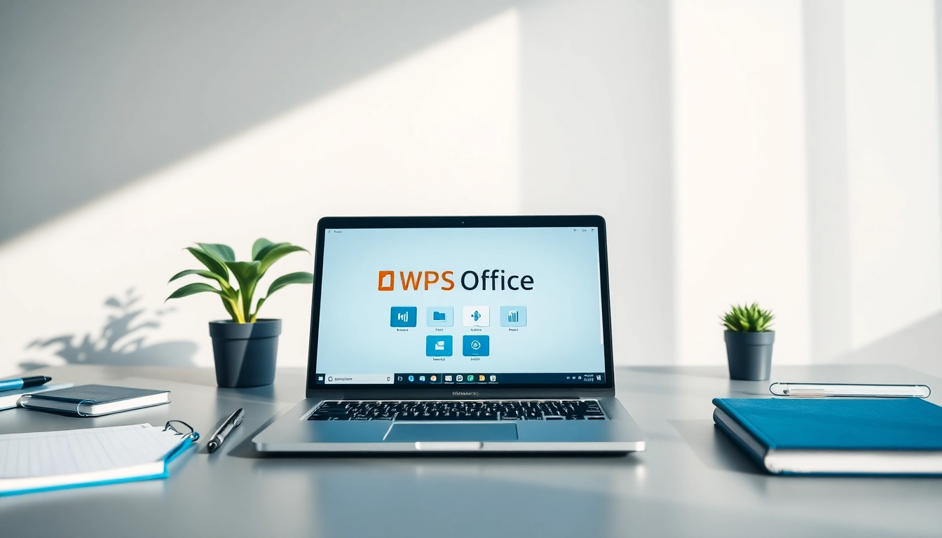 现代工作空间中笔记本电脑上的 WPS Office 界面。