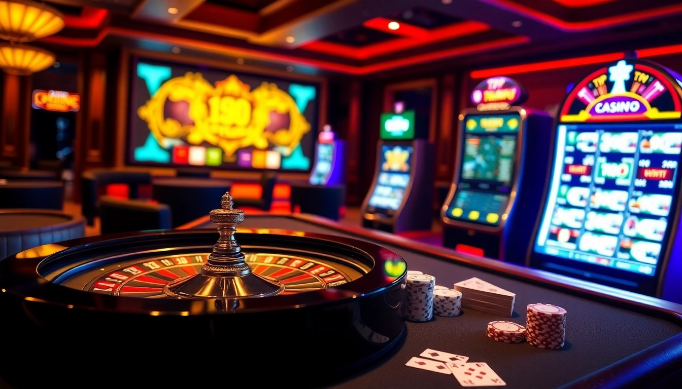 Experience the excitement of gambling with Tập đoàn truyền thông TPJ at a luxurious casino table featuring roulette and poker elements.