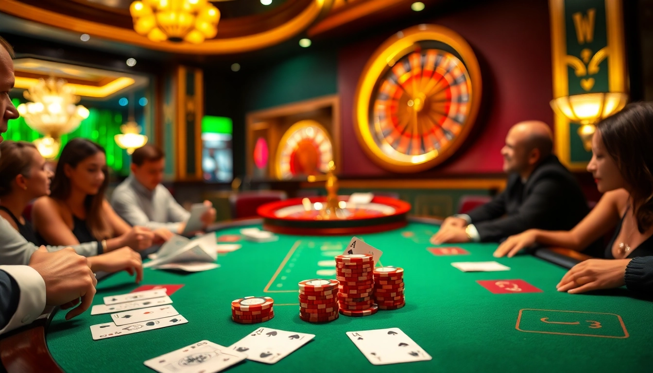 Players engage in thrilling poker hands at the TK88 casino table adorned with vibrant chips and cards.