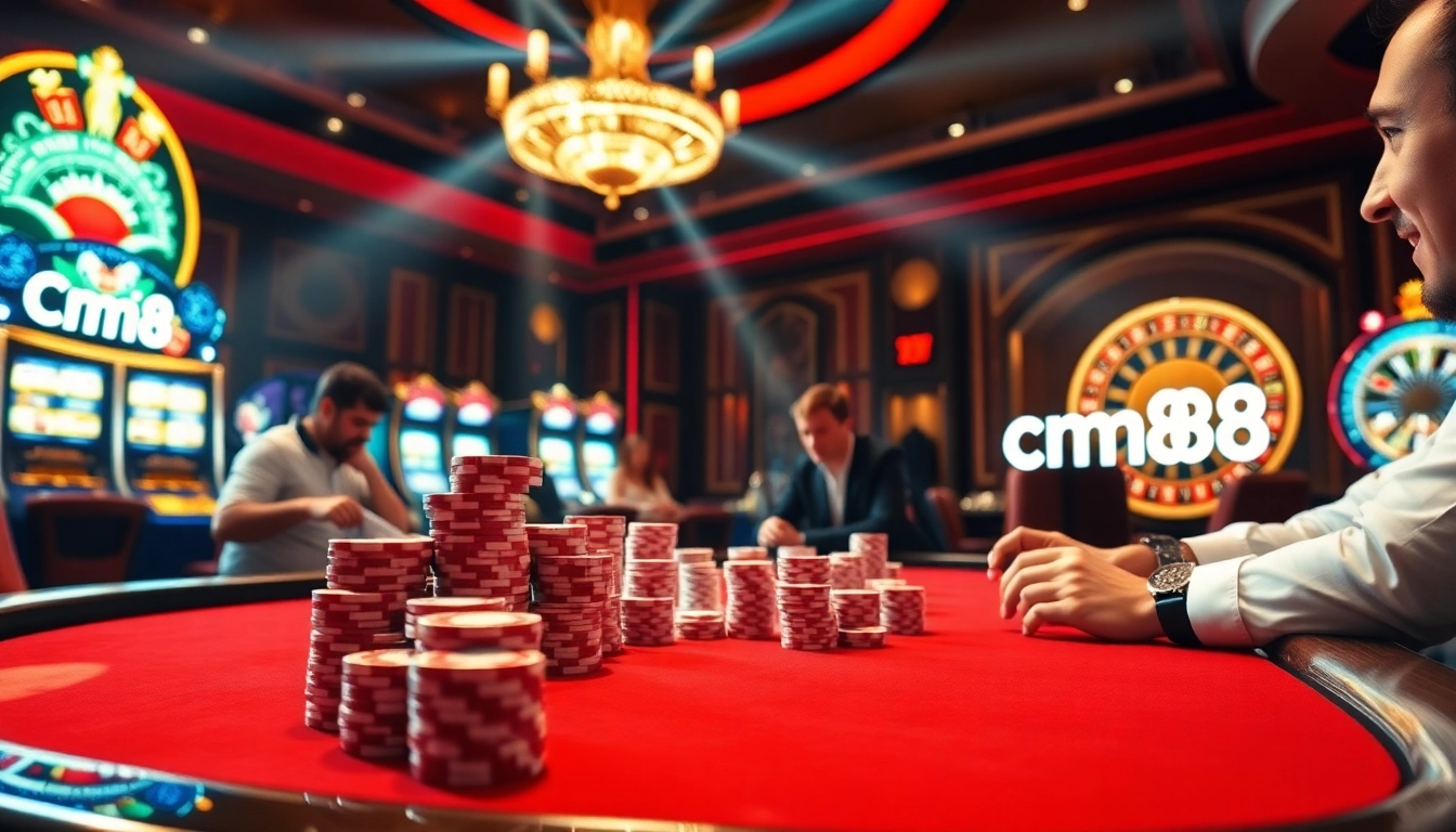 Experience high-stakes poker action featuring cm88 with luxurious casino elements.