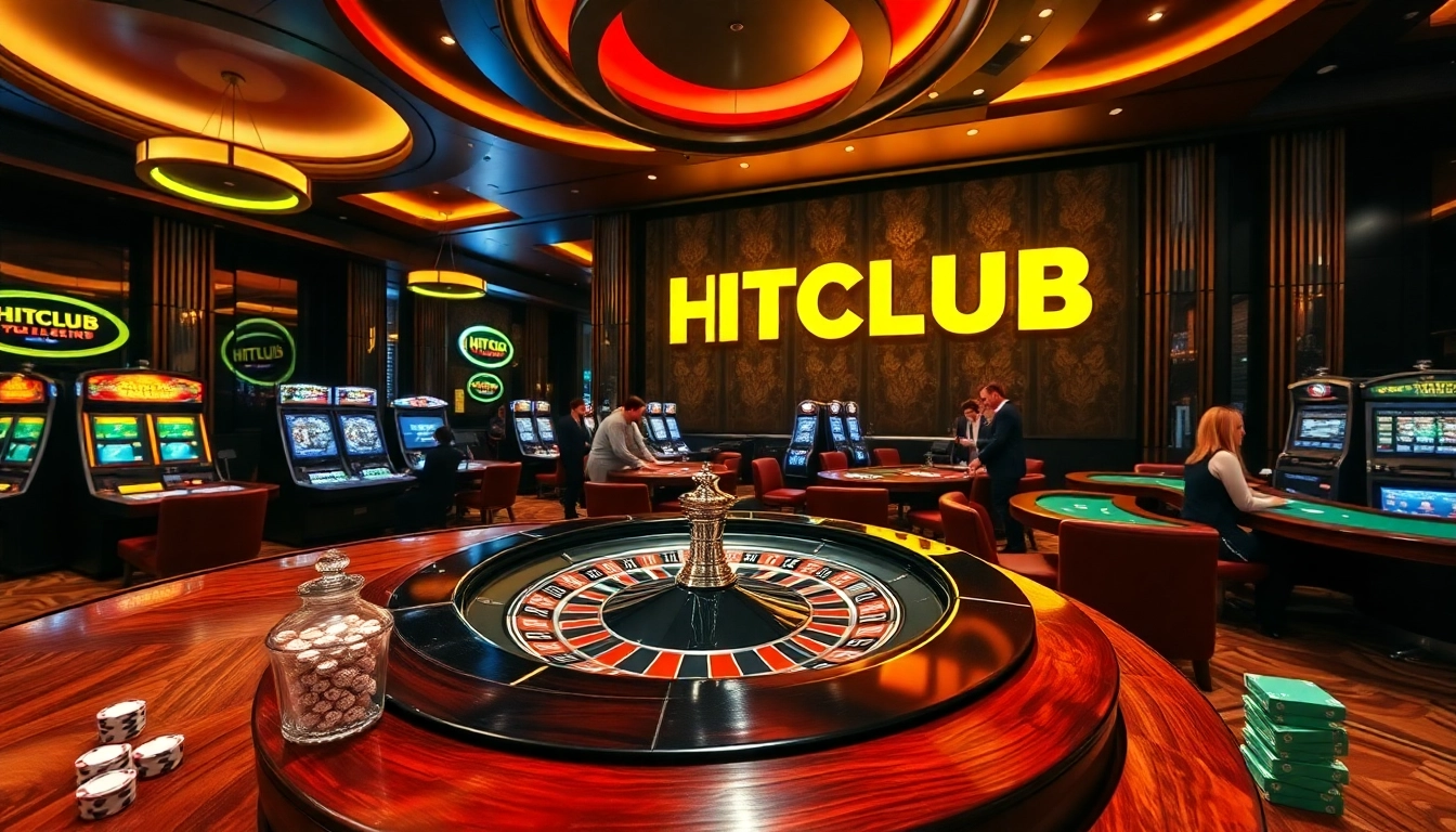 Experience the thrill of HITCLUB with exciting roulette and slot gaming in a vibrant casino hall.