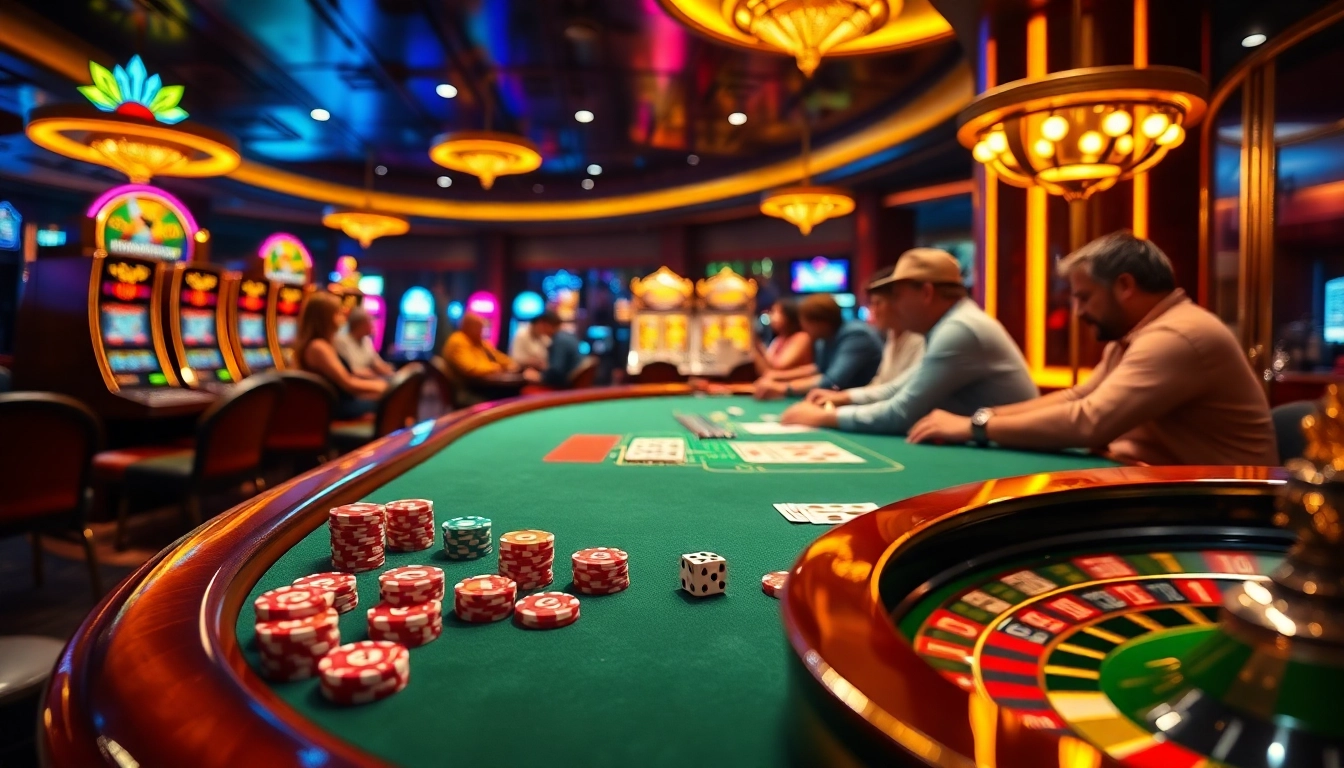 Active players enjoying a thrilling casino experience at hm88 gambling tables with poker chips.