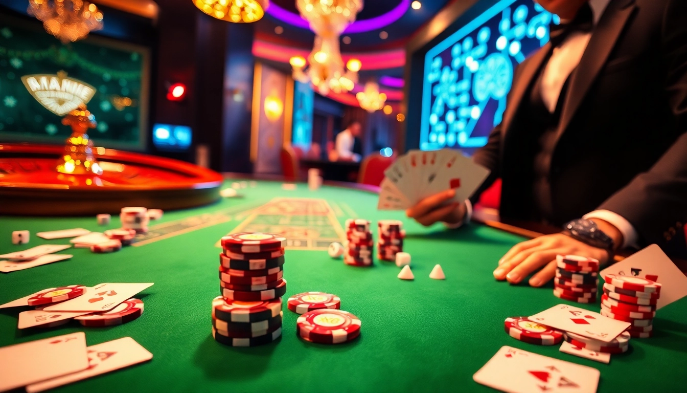 Experience the thrill of XX88 poker gameplay with vibrant chips and a stylish dealer.