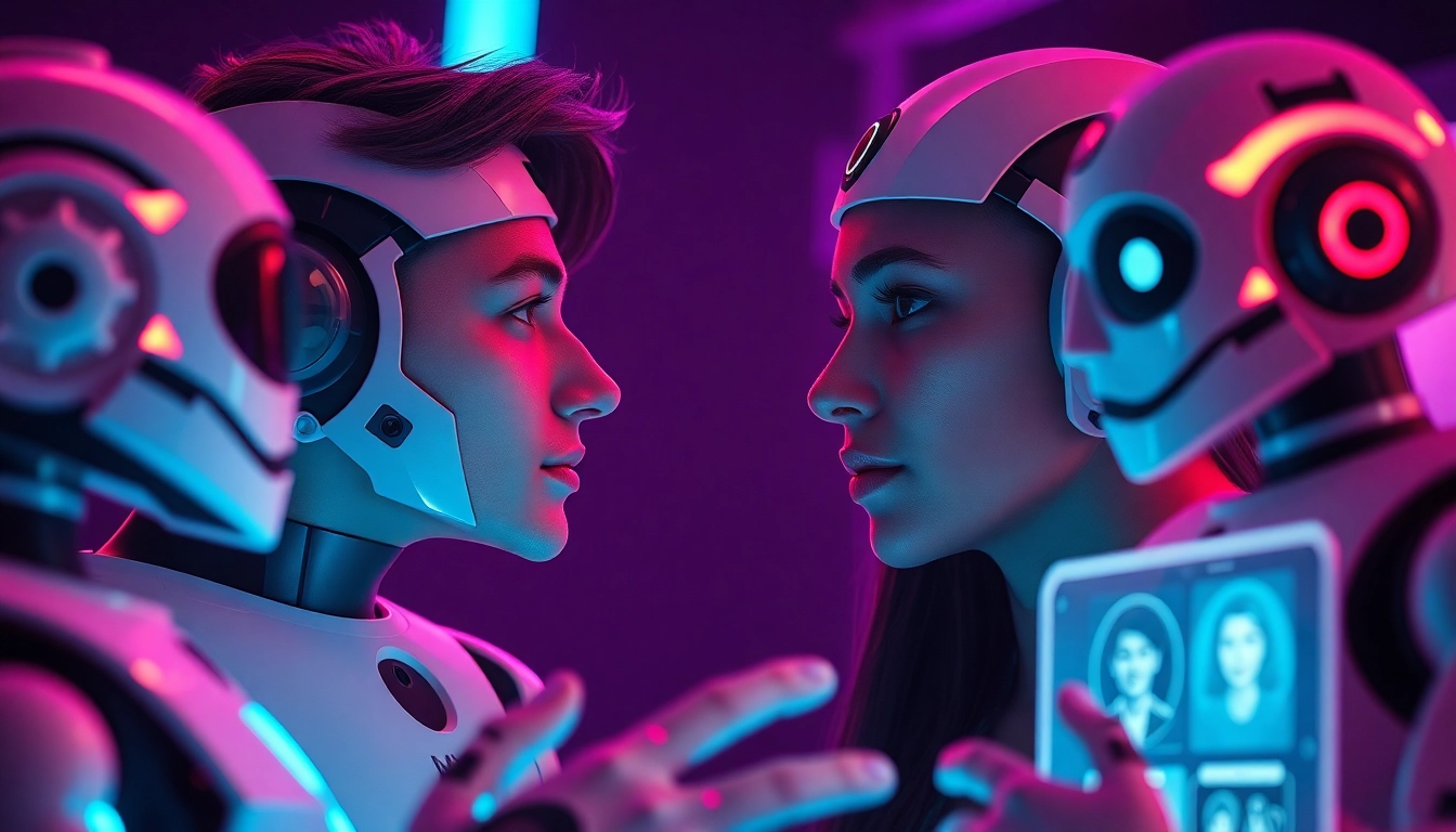 Interacting with the best nsfw ai chatbots in a colorful, futuristic setting