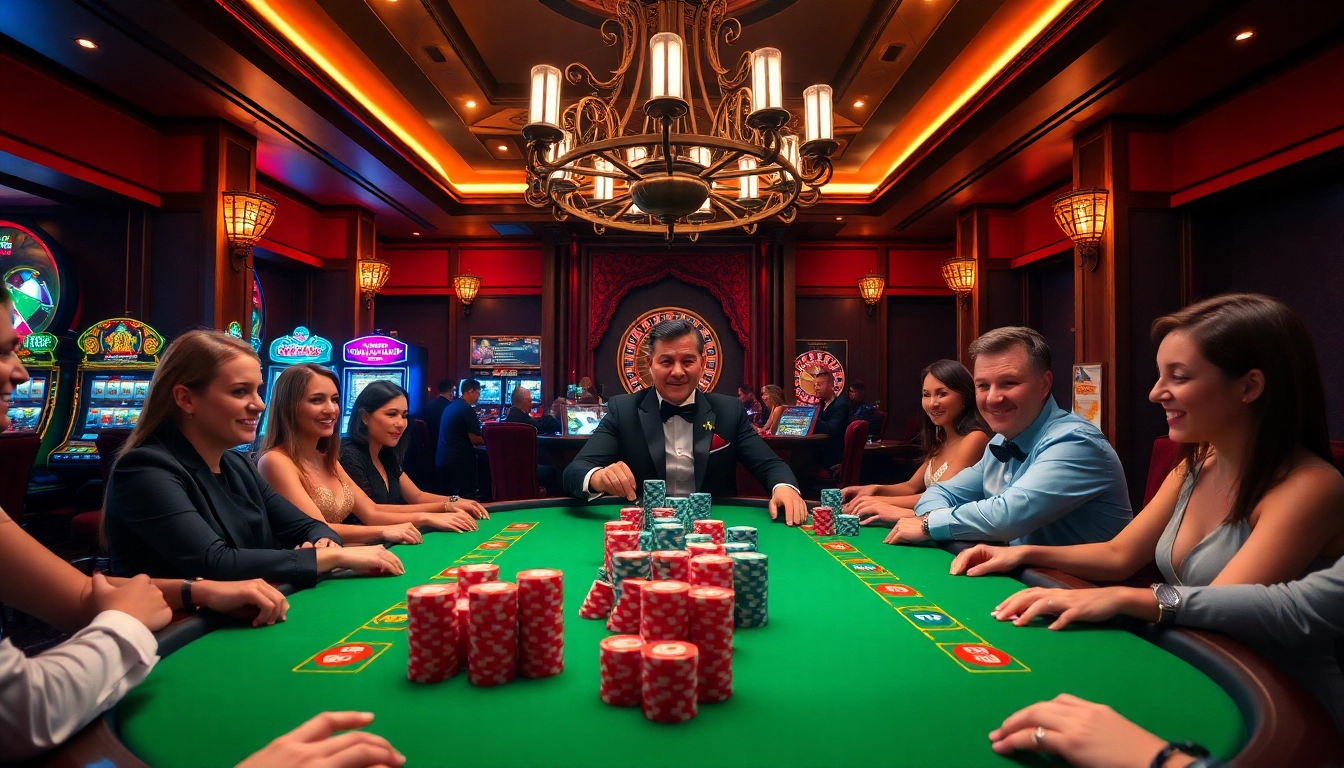 Players engaging intensely at the Big88 casino table, emphasizing luxury and excitement in gambling.