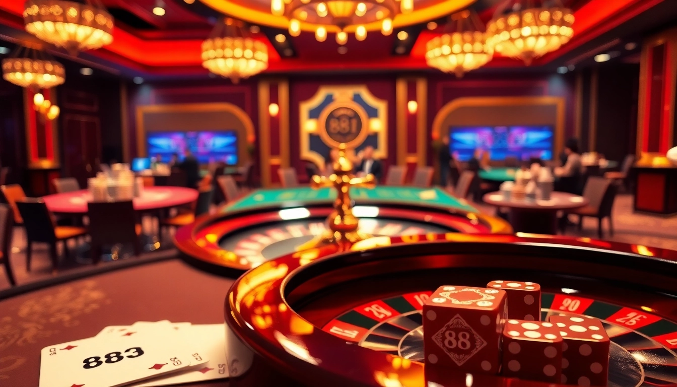 Play exciting games at the 88i casino with vibrant roulette wheels and poker tables.