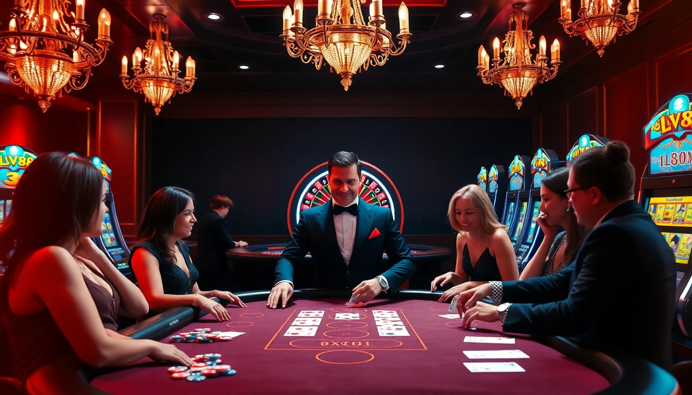 Experience thrilling gameplay at LV88's casino table, surrounded by vibrant slot machines and elegant decor.
