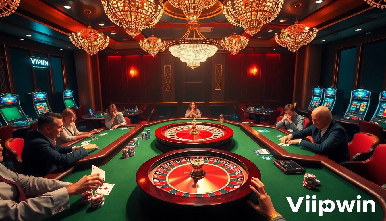 Experience the thrill of winning at Vipwin with vibrant casino elements like poker chips, cards, and a roulette wheel.