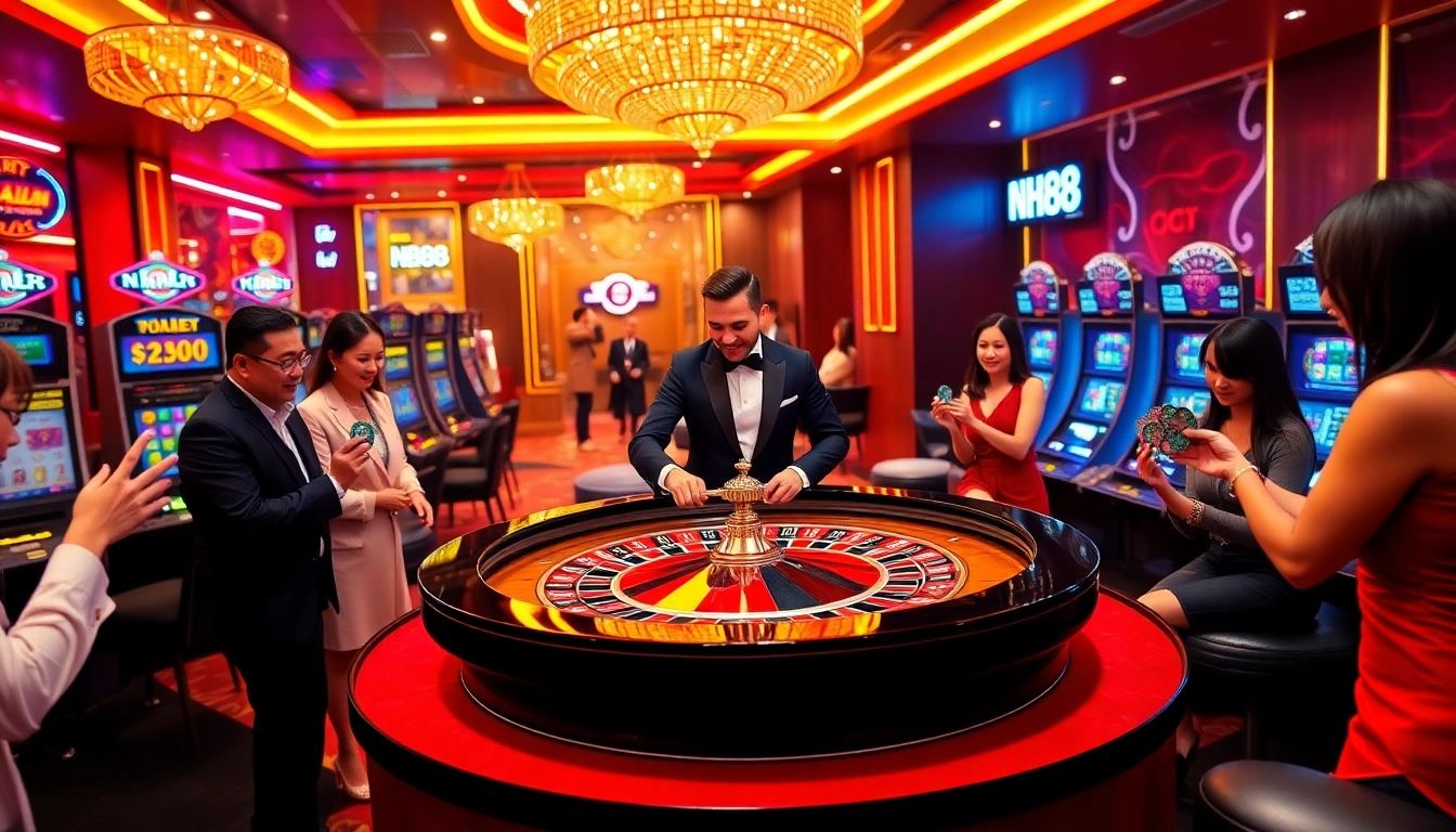 Players enjoying thrilling roulette at NH88 casino, surrounded by luxurious ambiance and excitement.