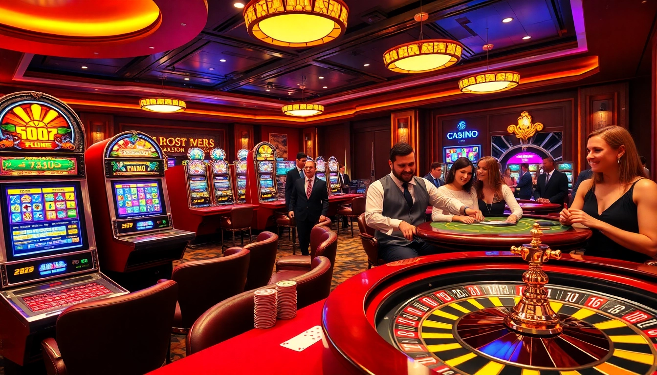 Engaged players at the 789 club enjoying thrilling casino games with vibrant slot machines.