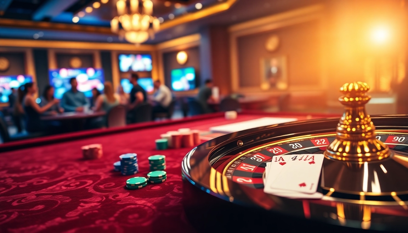 Engaging casino scene with poker chips and roulette wheel, highlighting rikvip's excitement.