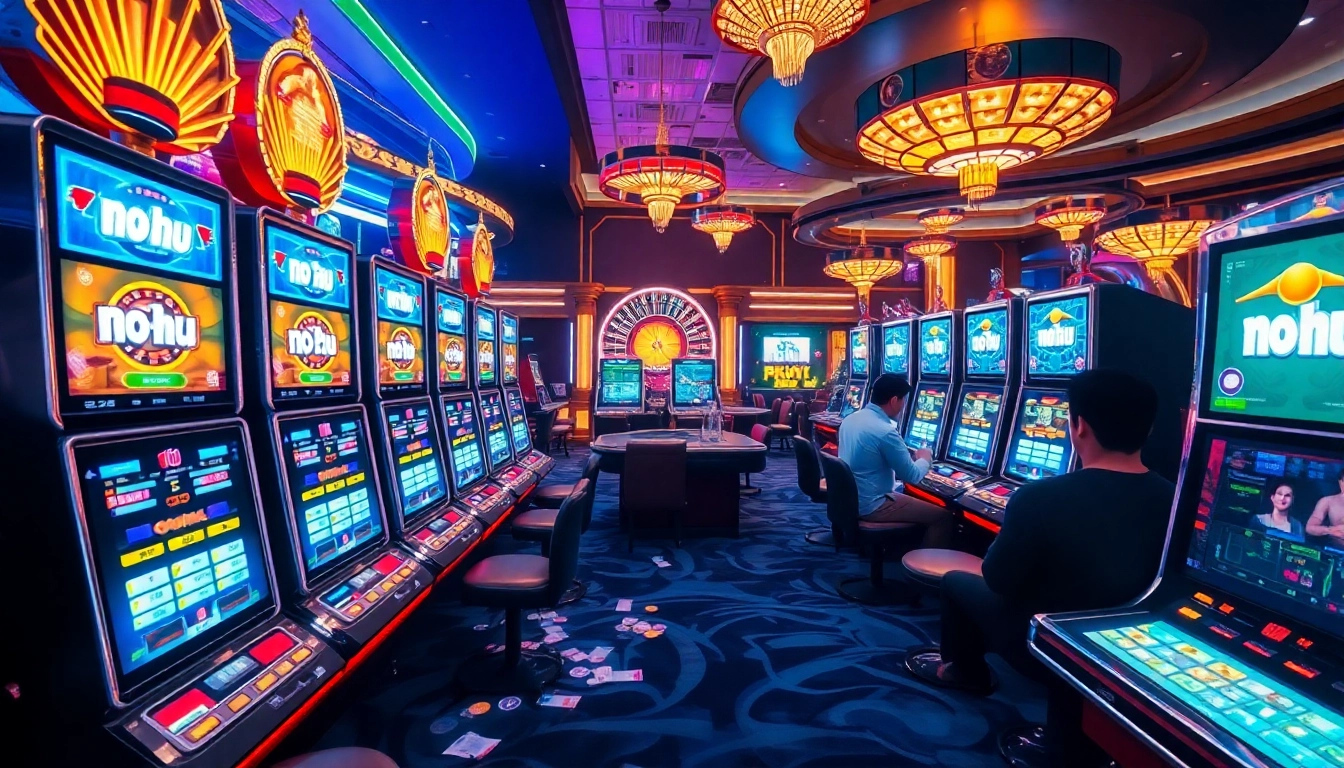 Excited players enjoying the 'no hu' slots in a luxurious casino atmosphere.