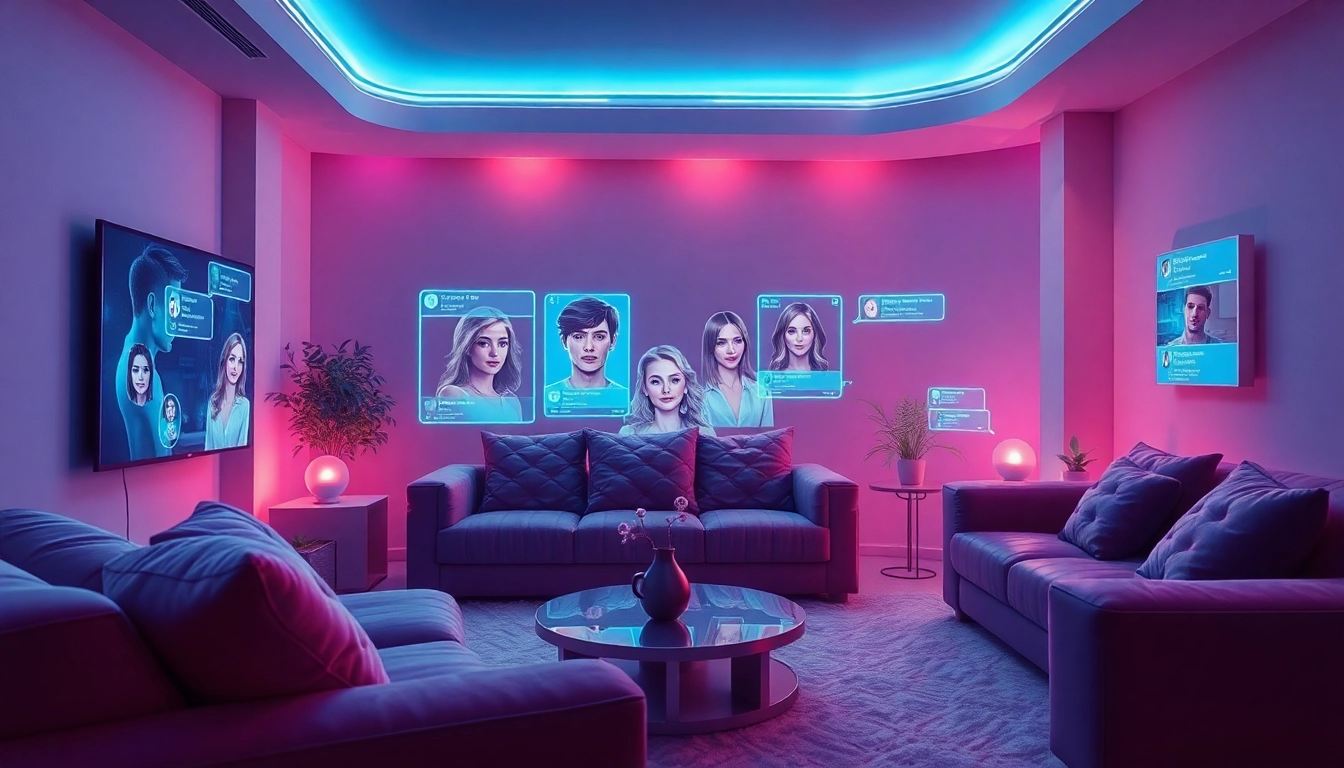 Engaging scene of an ai nsfw character AI chat with immersive avatars and warm lighting.