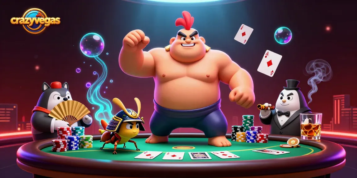 Play at crazyvegas for exciting poker action featuring unique characters and vibrant casino elements.